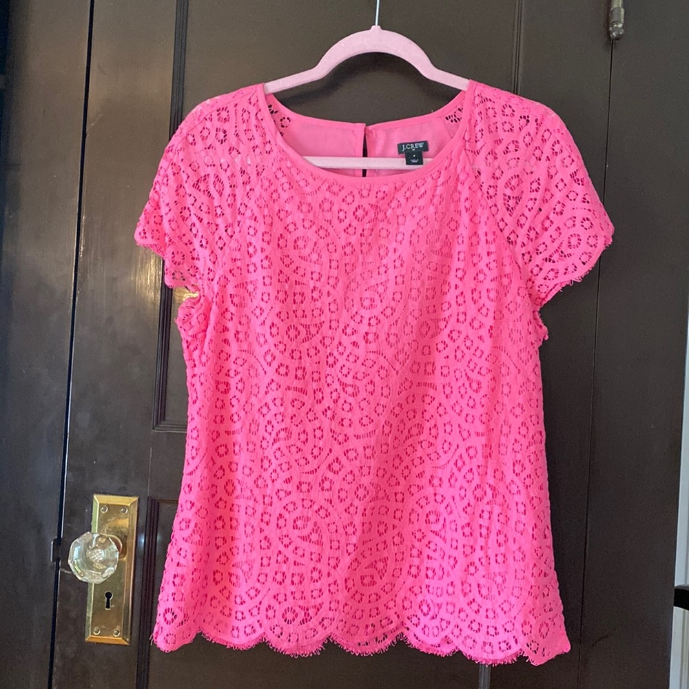 J. Crew Factory Pink Lace Short Sleeve Blouse Top